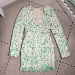 Alexis Green and Cream Tweed Dress One-of-a-kind Sample